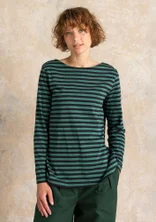 Gestreiftes Langarmshirt aus Bio-Baumwolle - hellflaschengrün-schwarz