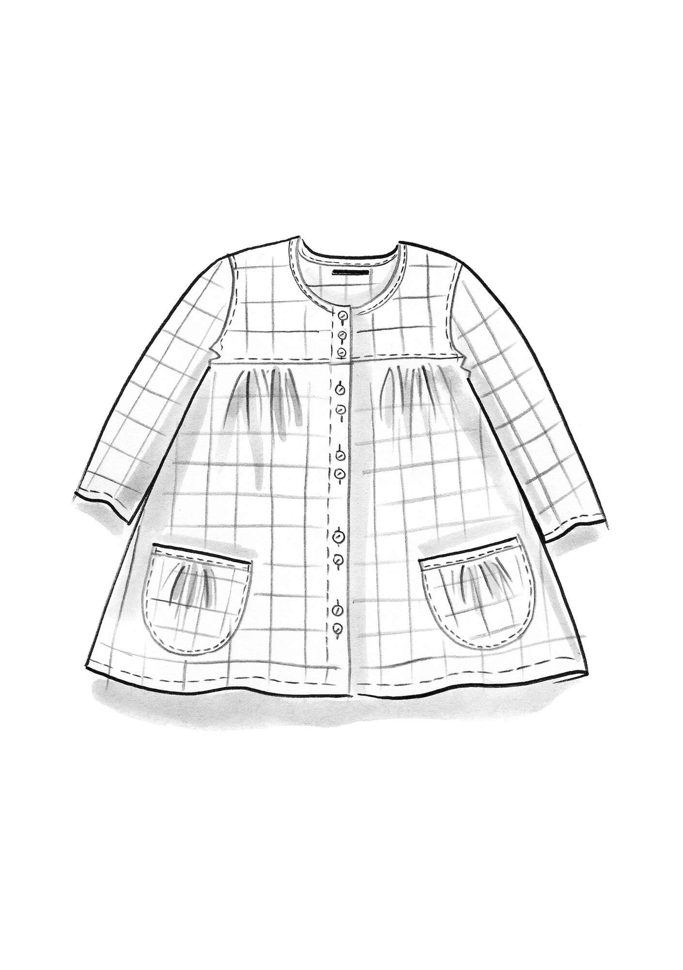 “Greta” woven organic cotton/linen smock blouse black
