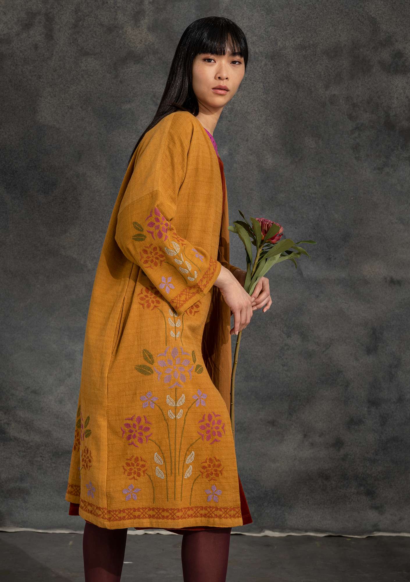 “Dahlia” organic cotton kimono mustard