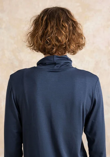 Long-sleeve, lyocell/elastane jersey polo-neck top - ink blue