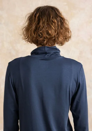 Long-sleeve, lyocell/elastane jersey polo-neck top - ink blue