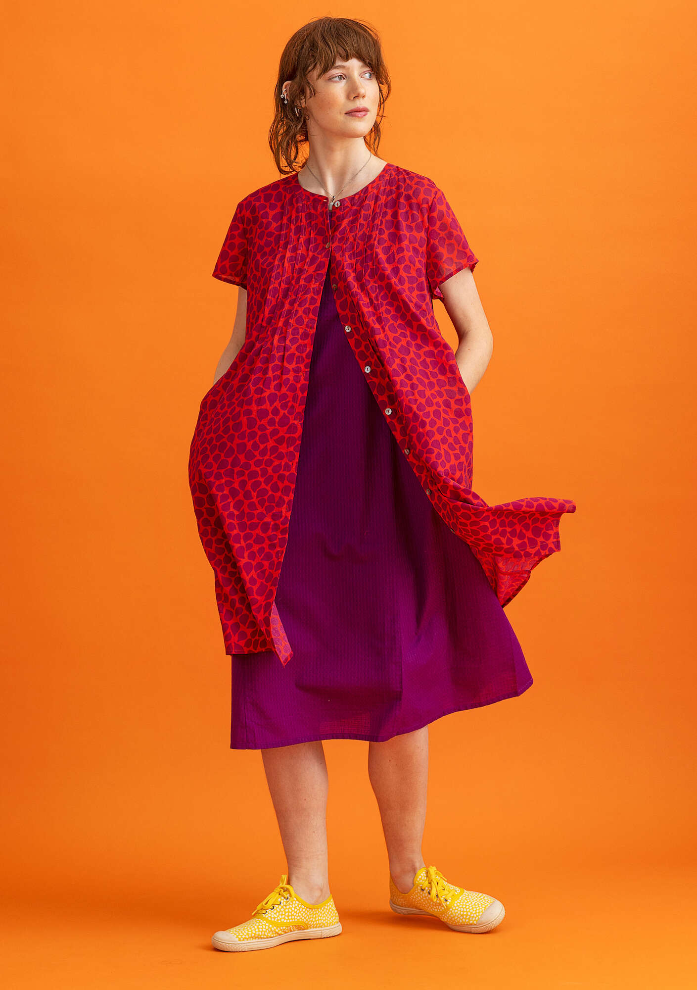 Woven dress parrot red/patterned