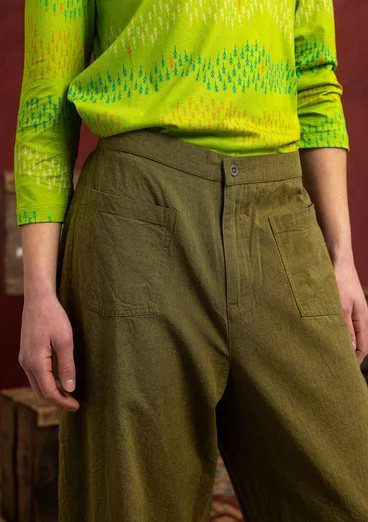 “Fields” embroidered organic cotton trousers - dark olive