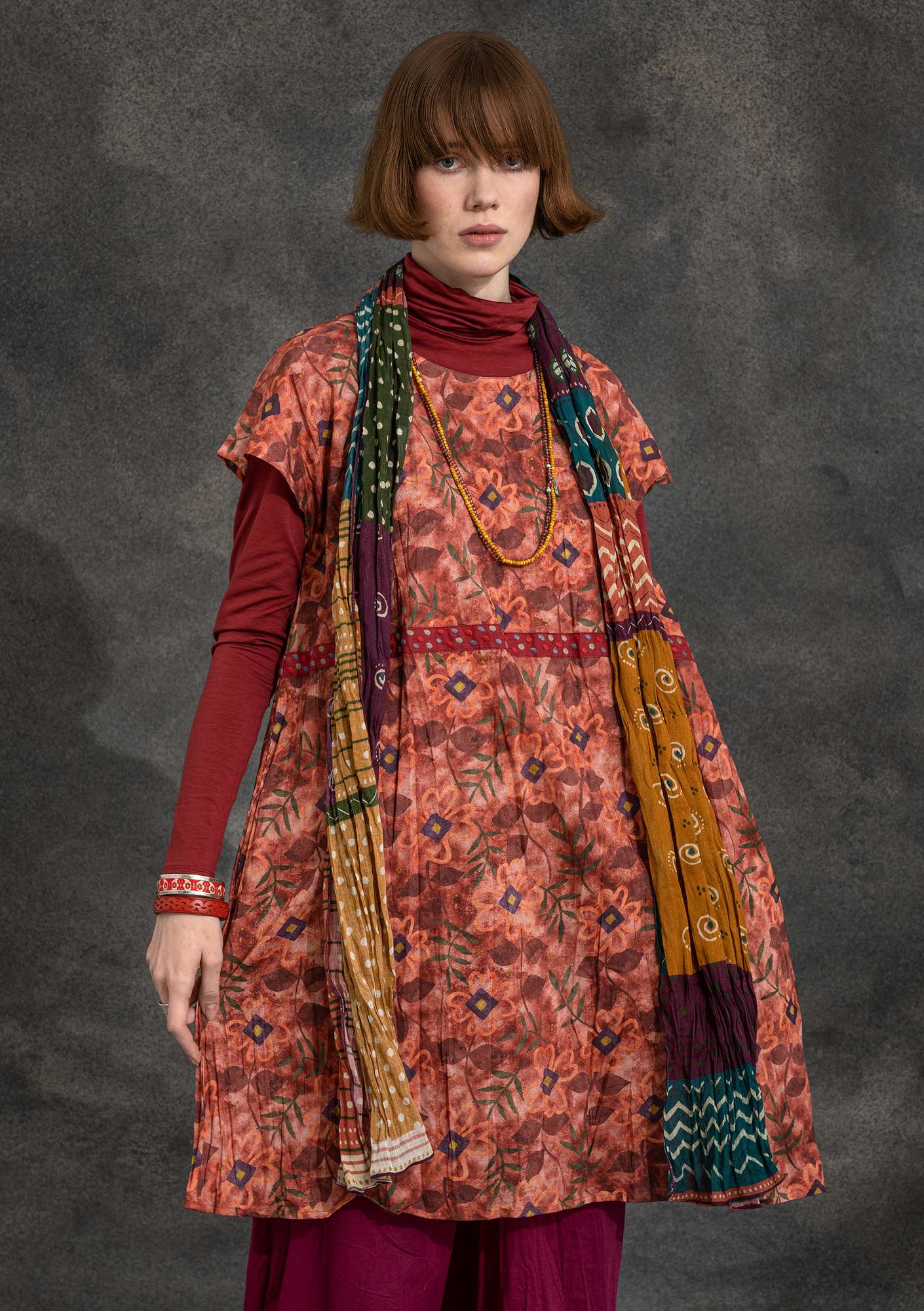 “Flora” woven organic cotton dress madder red