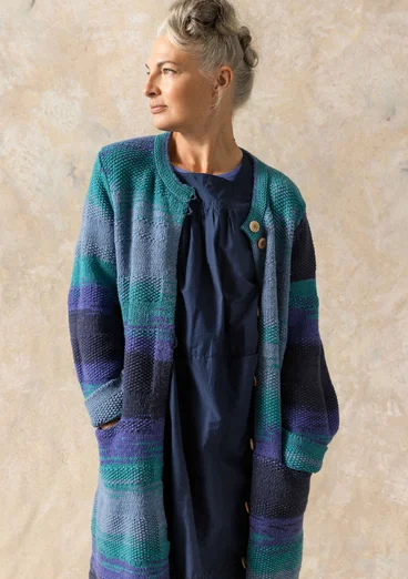 Langstrickjacke „Ella“ aus Wolle/Bio-Baumwolle - himmelblau