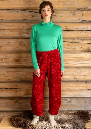 Velourbyxa "Nootka" i ekologisk bomull/återvunnen polyester - lingon/mönstrad