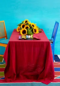 Washed linen tablecloth - poppy