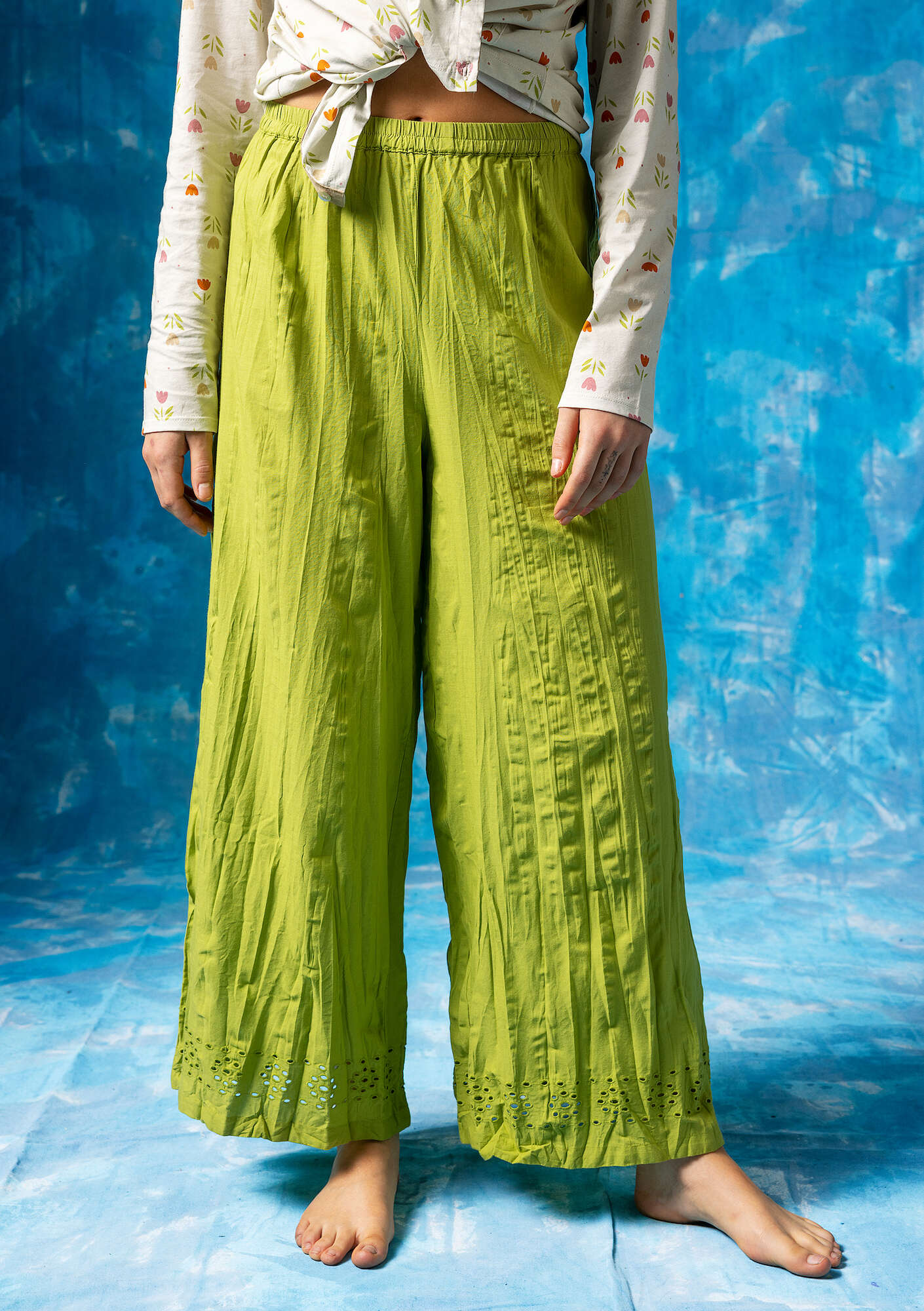 “Marocko” woven organic cotton trousers kiwi thumbnail