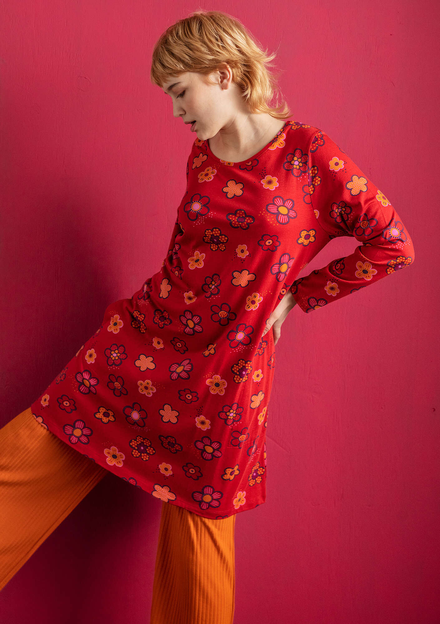 Aria jersey tunic parrot red/patterned