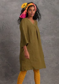 Kleid aus Leinengewebe - dunkelolive