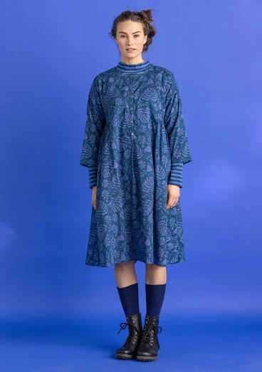 Woven “Hedda” dress in organic cotton - dark petrol blue/patterned