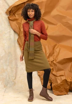 “Sylvi” rib-knit scarf in organic cotton/wool - dark olive
