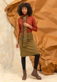 “Sylvi” rib-knit scarf in organic cotton/wool - dark olive