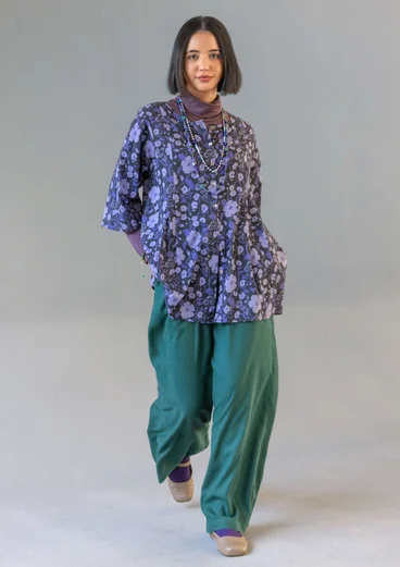 Airy trousers in solid-colour viscose/linen - dark jade