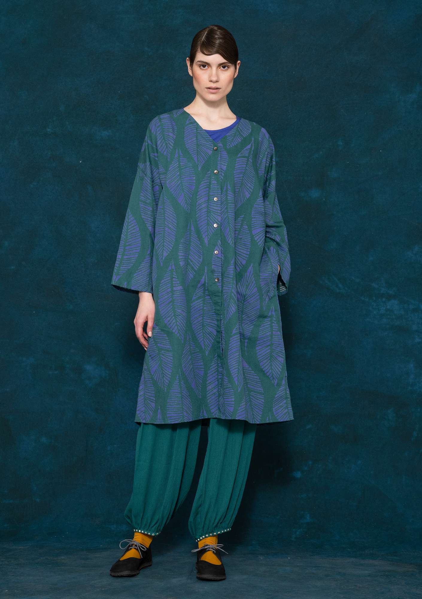 Robe ”Décor” en coton biologique/lin vert paon thumbnail