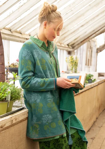 “Mårbacka” cardigan in organic/recycled cotton - bottle green