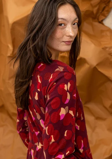 Gemustertes oder einfarbiges Jerseykleid „Frida“ aus Bio-Baumwolle - dunkelachatrot-gemustert