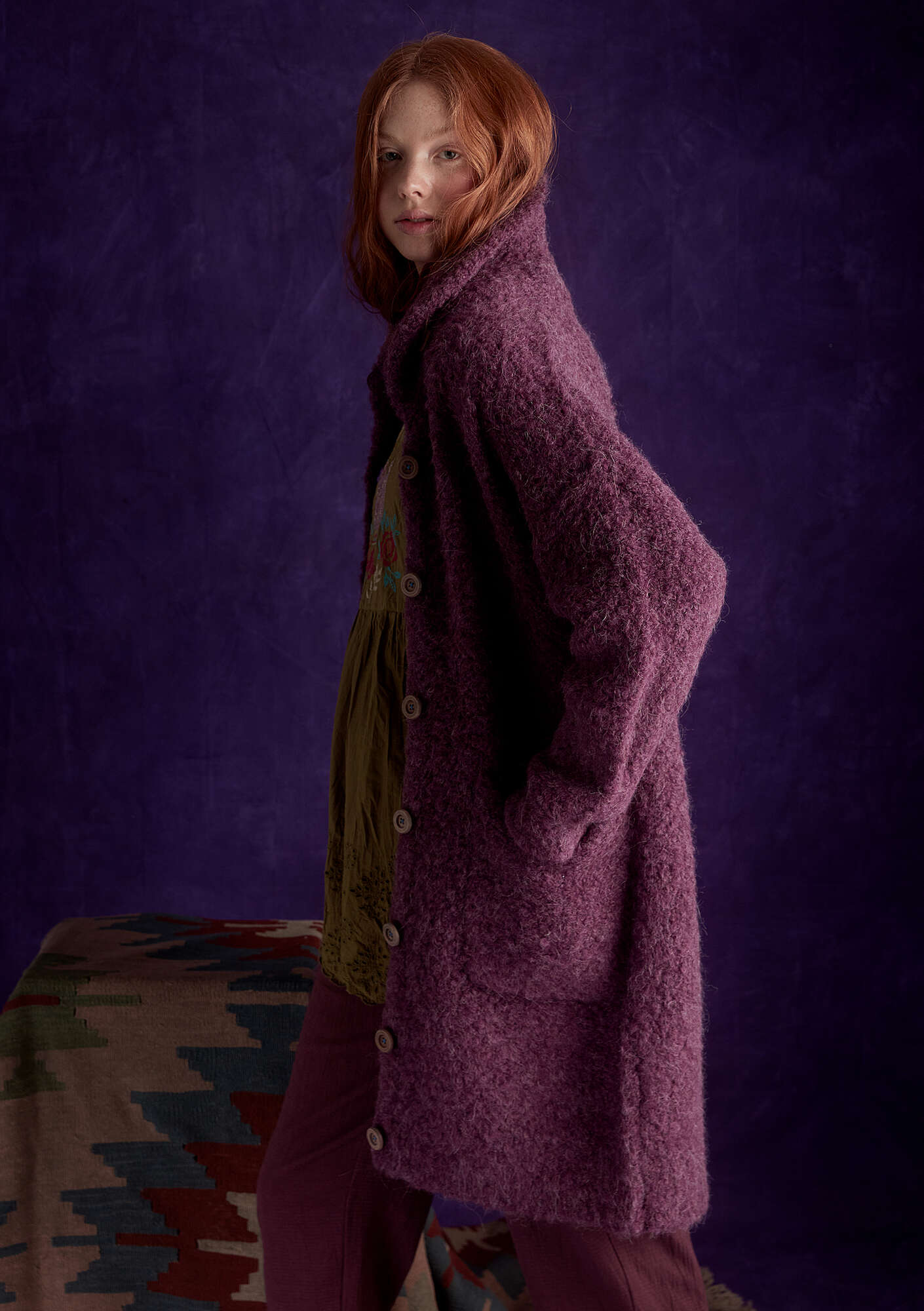 Bouclé coat in a wool blend allium
