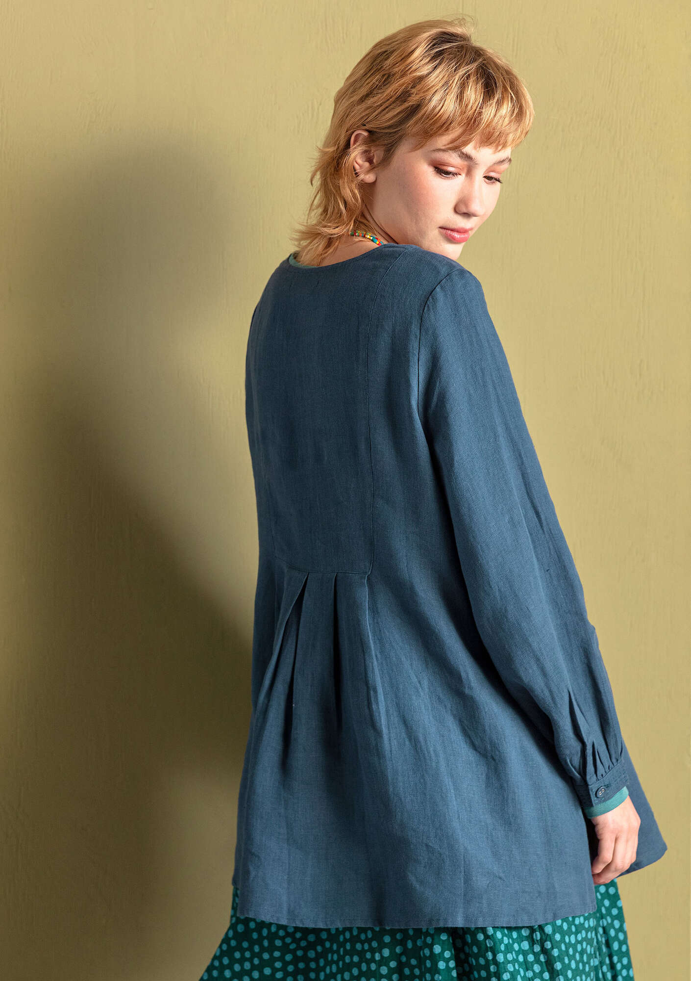 “Fiona” woven linen blouse indigo thumbnail