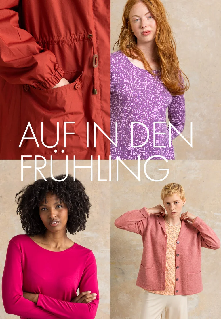 Eine Collage mit Bildern von Mode aus Gudrun Sjödéns Frühjahrskollektion 2026.