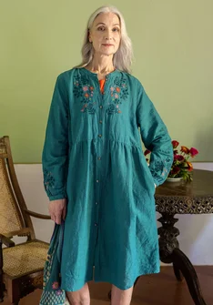 Robe "Marianne" en tissu de coton biologique/lin - pétrole foncé