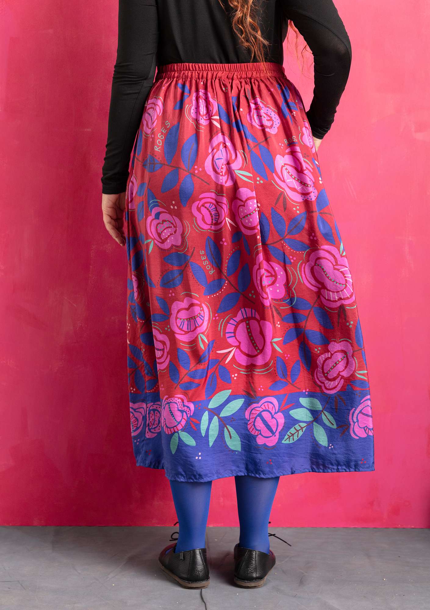 “Rose Garden” woven silk skirt cranberry thumbnail