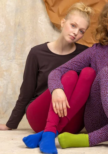 Gestippelde/effen tricot legging "Ebba" van biologisch katoen/elastaan - rode kool