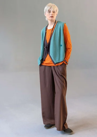 Airy trousers in solid-colour viscose/linen - dark aubergine
