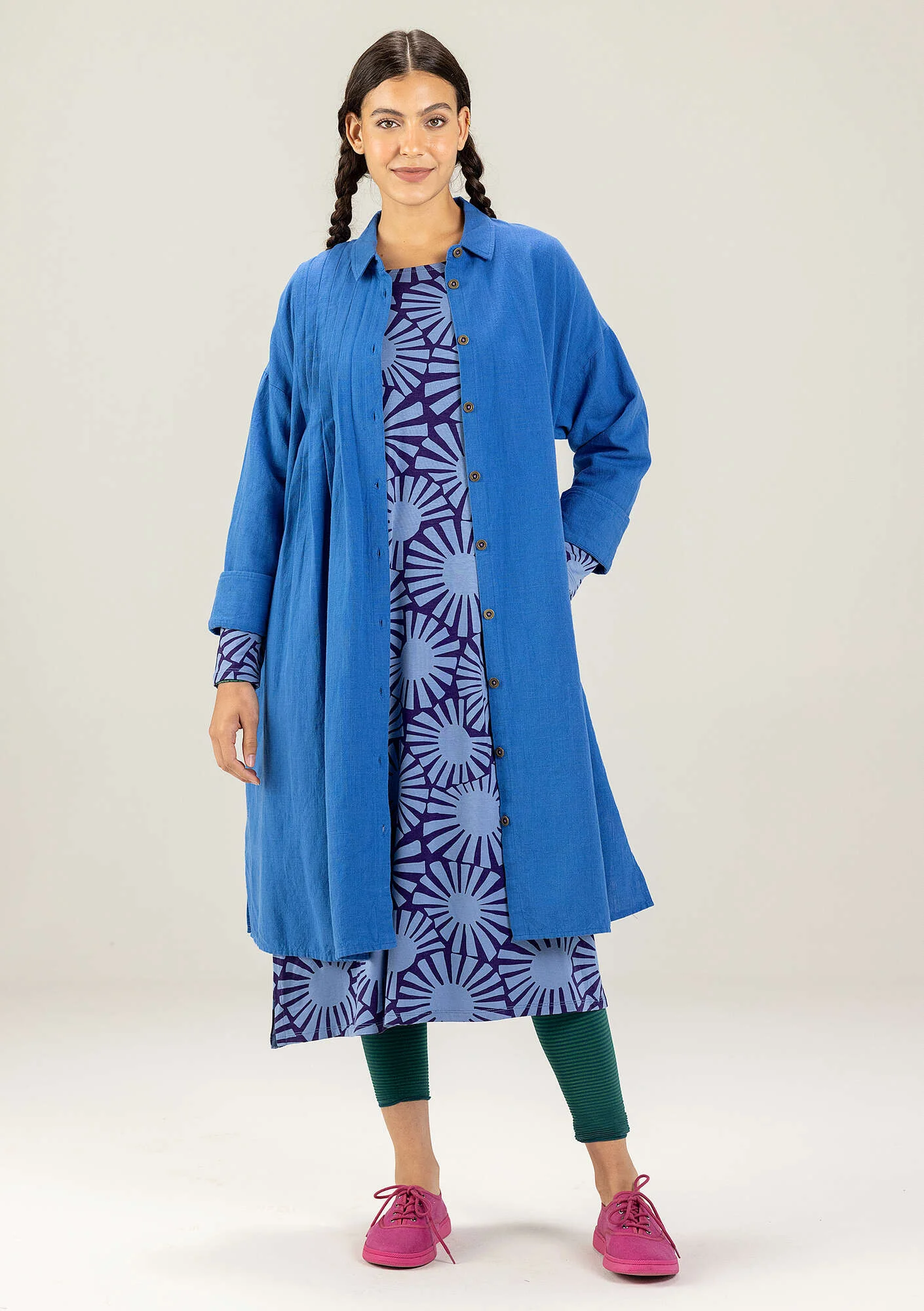 Robe tissée "Hinata" en coton biologique/lin - azuré