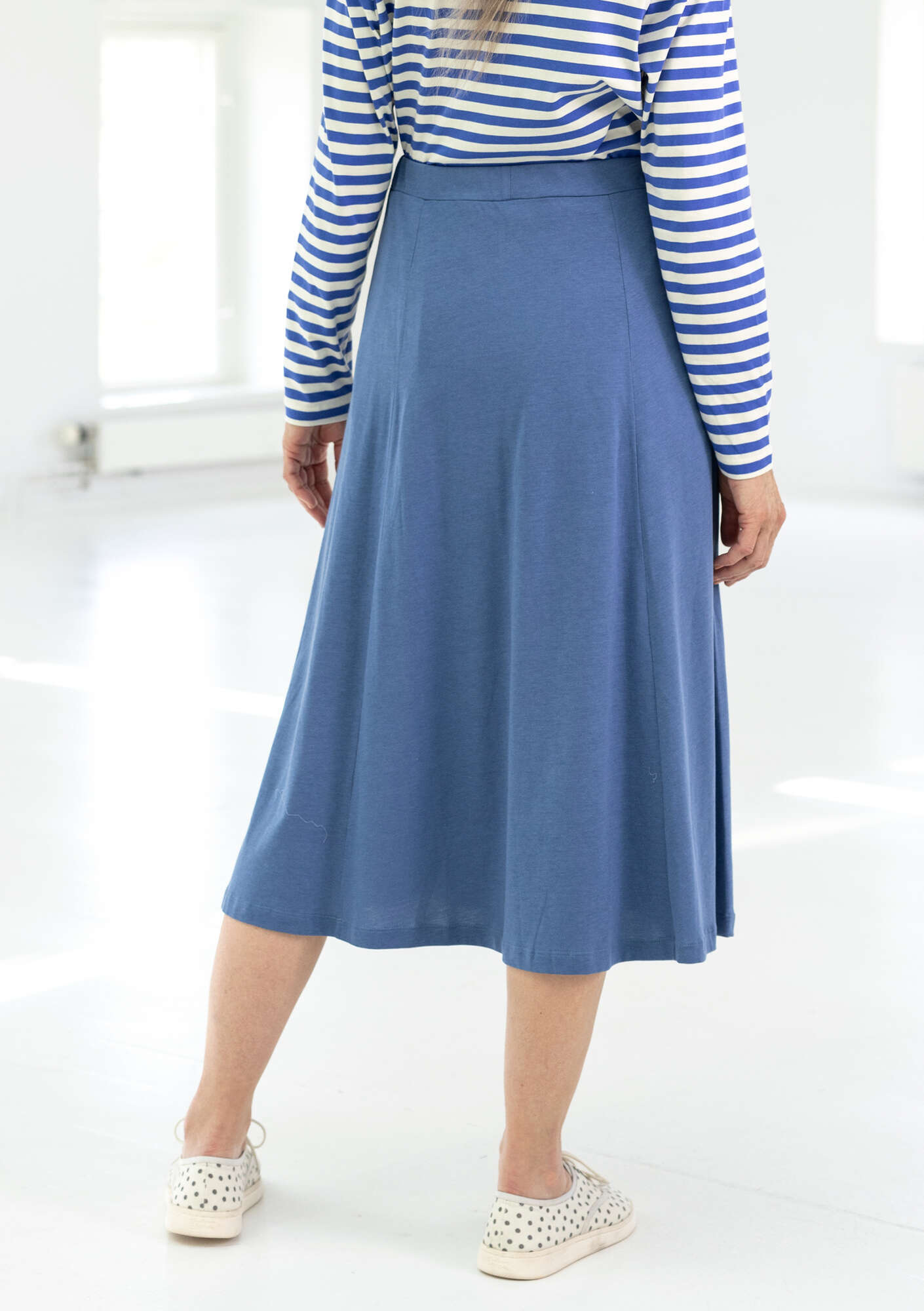Jupe Femme Lands' End Taille 18 - Bleu Motif Géométrique, Coton, Ligne A, Longueur Midi
