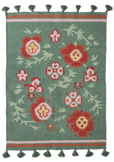 “Petals” kilim rug in organic cotton - sea green