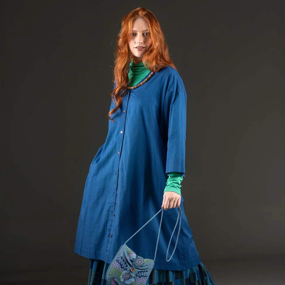 Woven “Kelly” dress in organic cotton - indigo blue