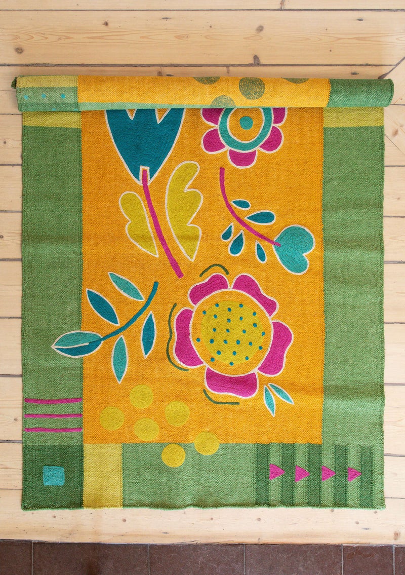 “Flowers” embroidered organic cotton rug cicada