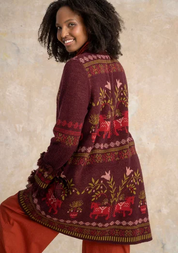 Strickjacke „Fåle“ aus Lammwollmischung/Bio-Baumwolle - aubergine