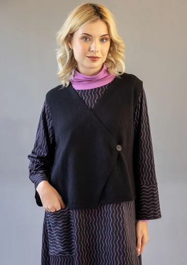 Knitted organic cotton/wool waistcoat - black