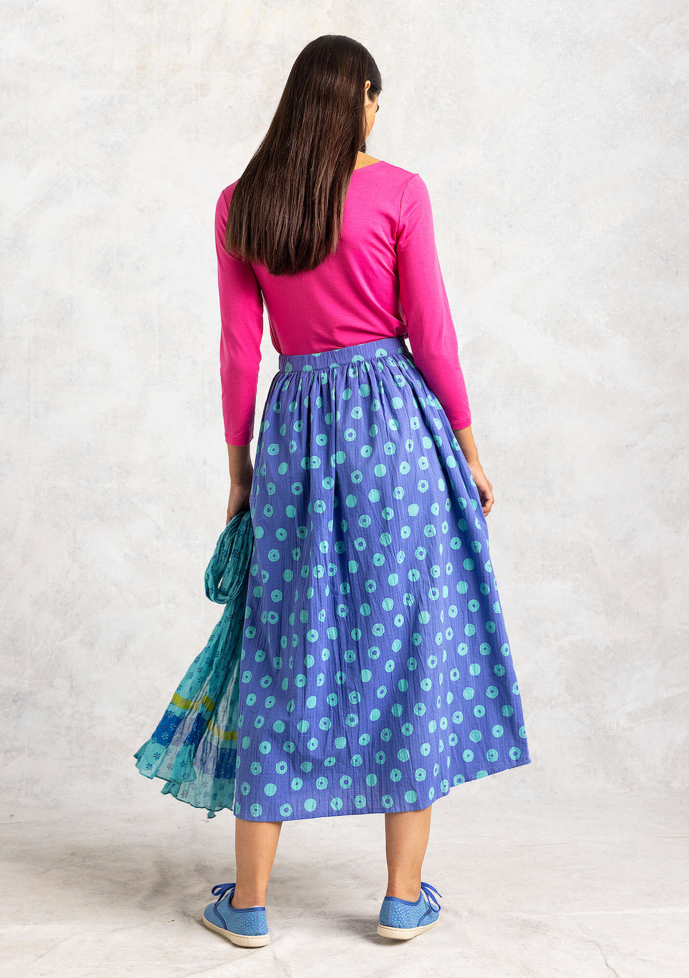 “Hilda” woven skirt in organic cotton blue lotus/patterned thumbnail