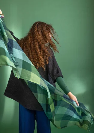 “Cleo” yarn-dyed wool shawl - indigo blue