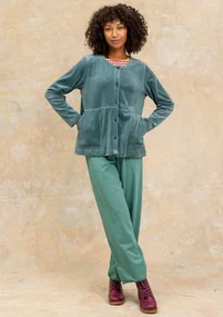 Einfarbige Veloursjacke aus Bio-Baumwolle/Recycling-Polyester - teebaum