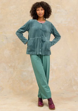 Solid-colour velour cardigan in organic cotton/recycled polyester - tea tree