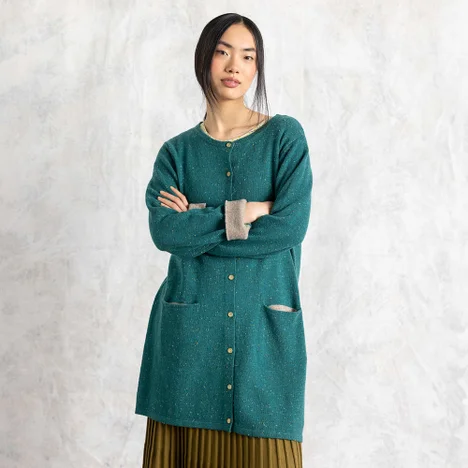 Long cardigan in lambswool blend - light bottle green/melange