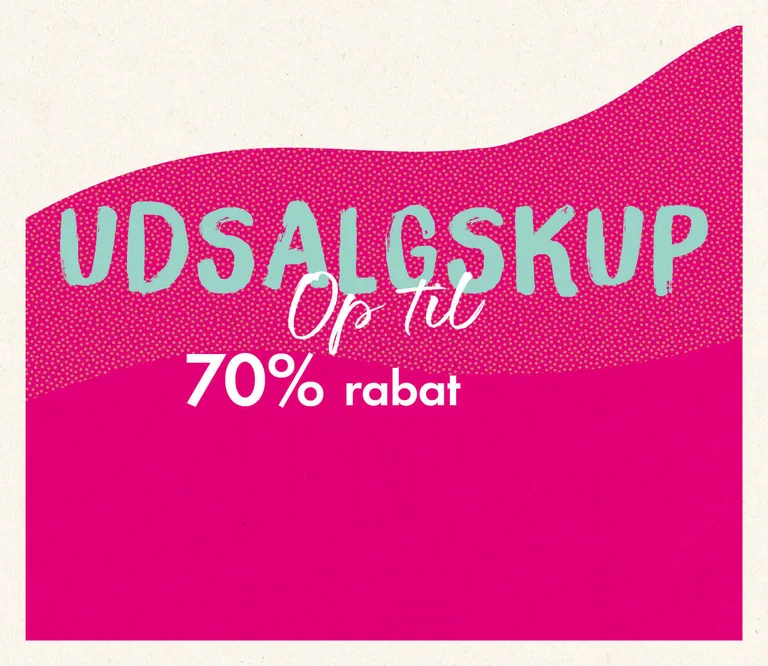 Et grafisk billede i rosa og beige med teksten UDSALGSKUP.
