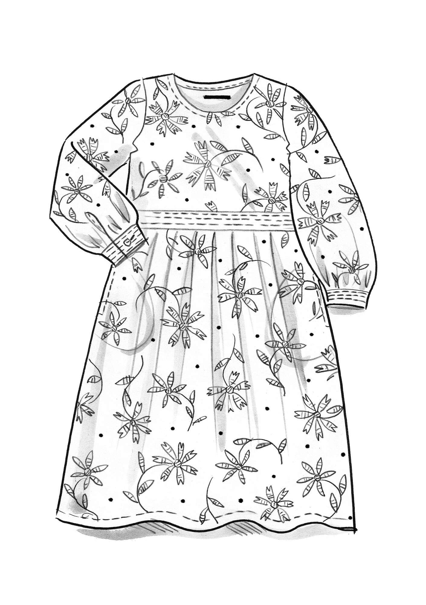 Vevd kjole «Leia» i lin indigofera/mønstret