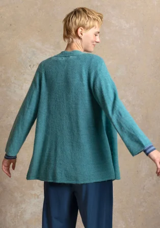Cardigan i uld/bomuld/alpaka - teal/meleret