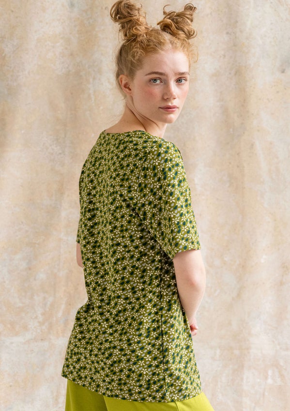 Tricot top Jane moss green/patterned
