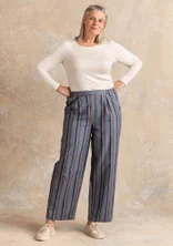 “Esme” woven organic cotton/linen trousers - iron grey/stripe