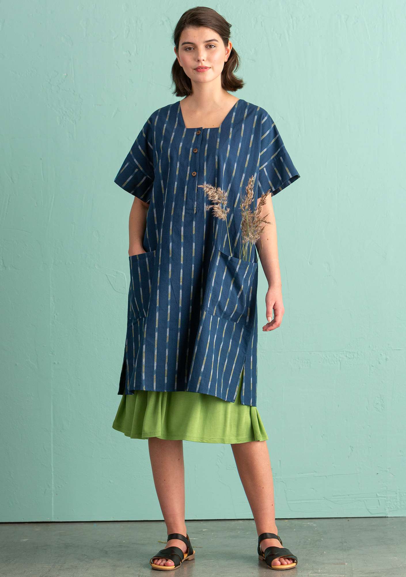 Geweven katoenen jurk  Ikat  indigo thumbnail