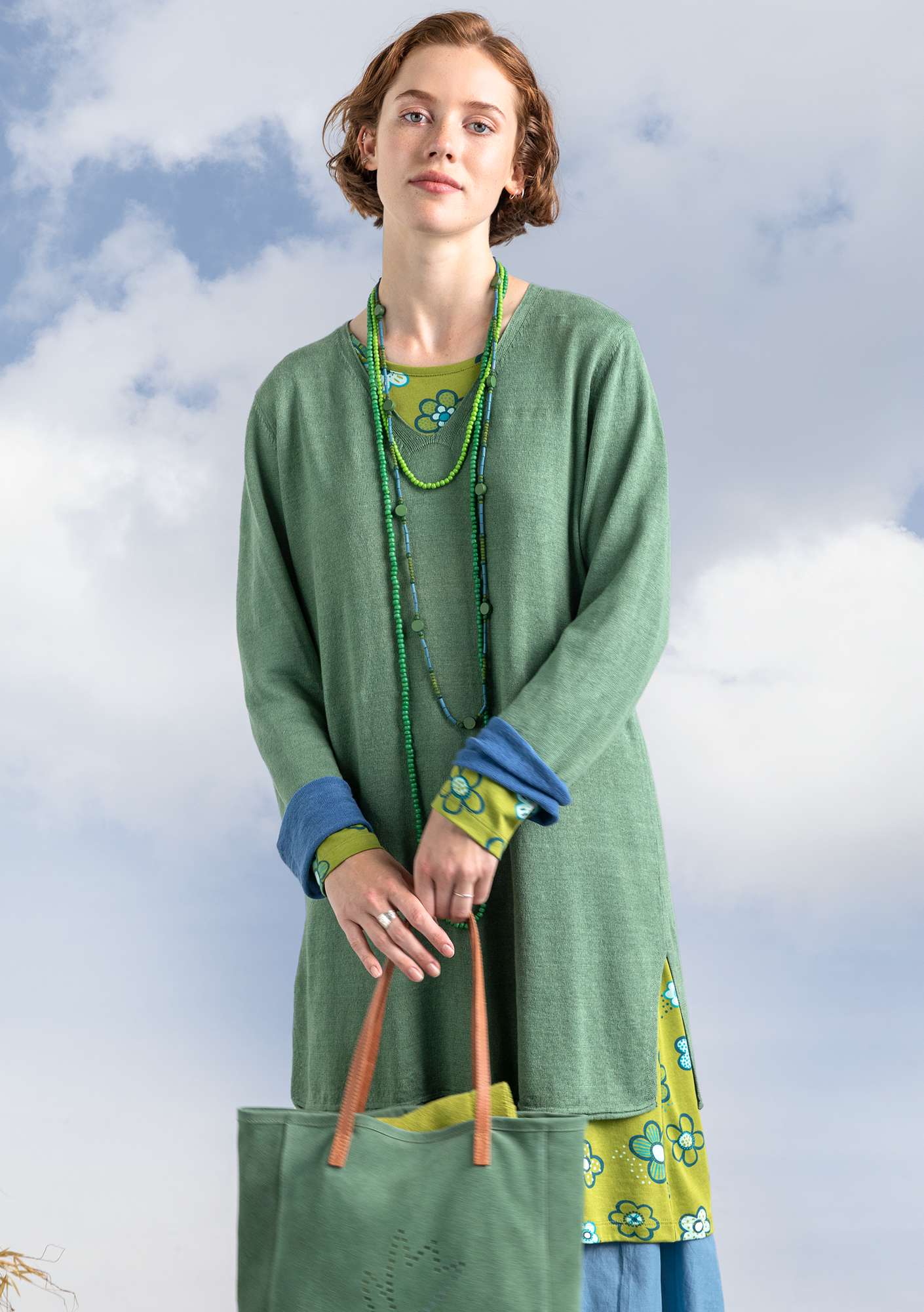 Tunic in a recycled linen knit fabric sea green thumbnail
