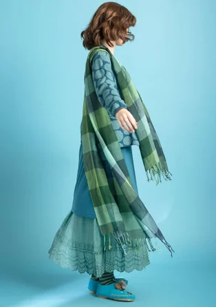 “Cleo” yarn-dyed wool shawl - indigo blue