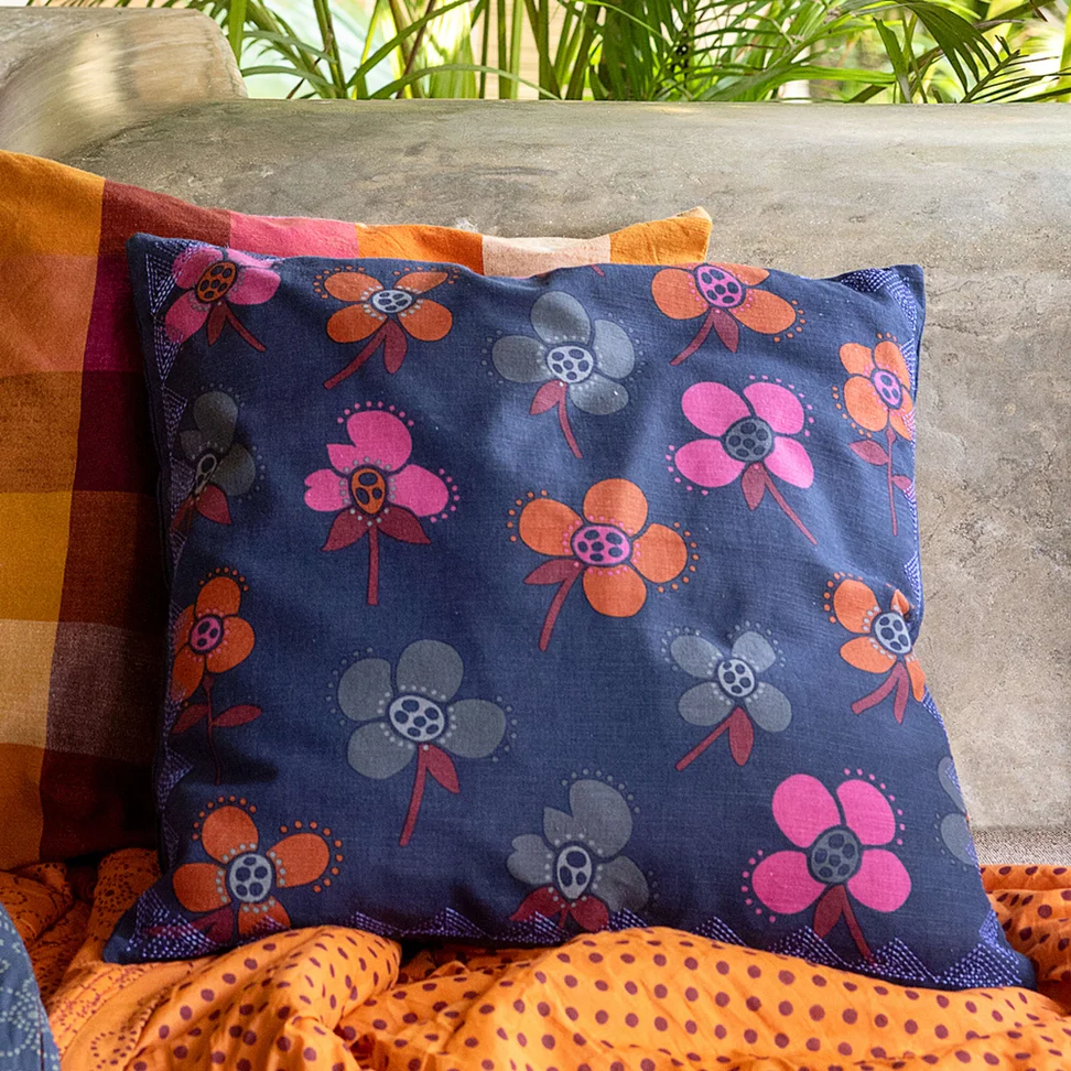 Kuddfodral "Amandine" i ekologisk bomull - mörk indigo