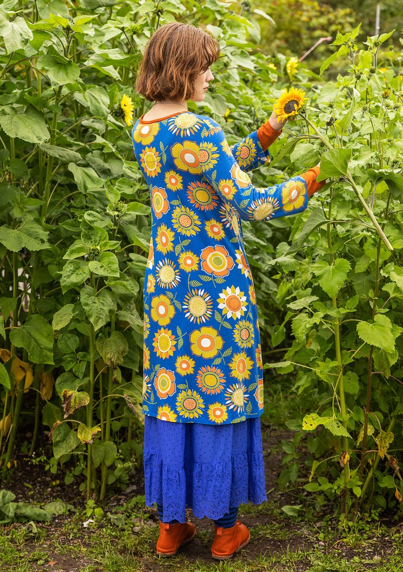 “Sunflower” jersey dress in lyocell/spandex cornflower